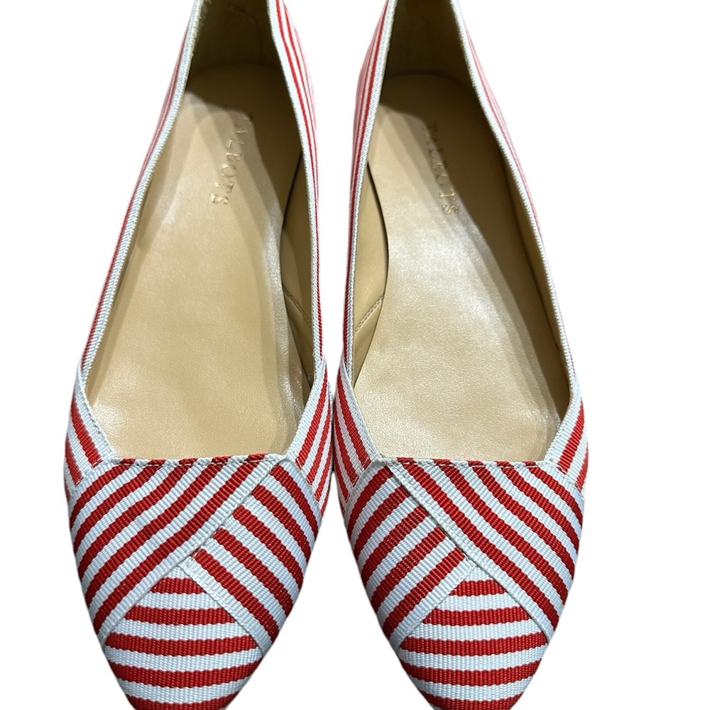 Talbots Edison Women’s Sz 7.5 Red and White Stripe Pointy Toe Flats